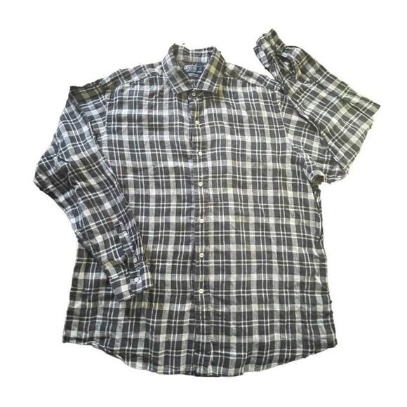 VTG Polo Ralph Lauren Westerton Button Up Shirt Mens XL Gray Plaid Pure Linen LS - Picture 1 of 8